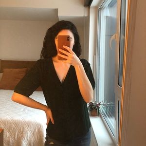 Madewell Corduroy Puff-Sleeve Button-Front Top